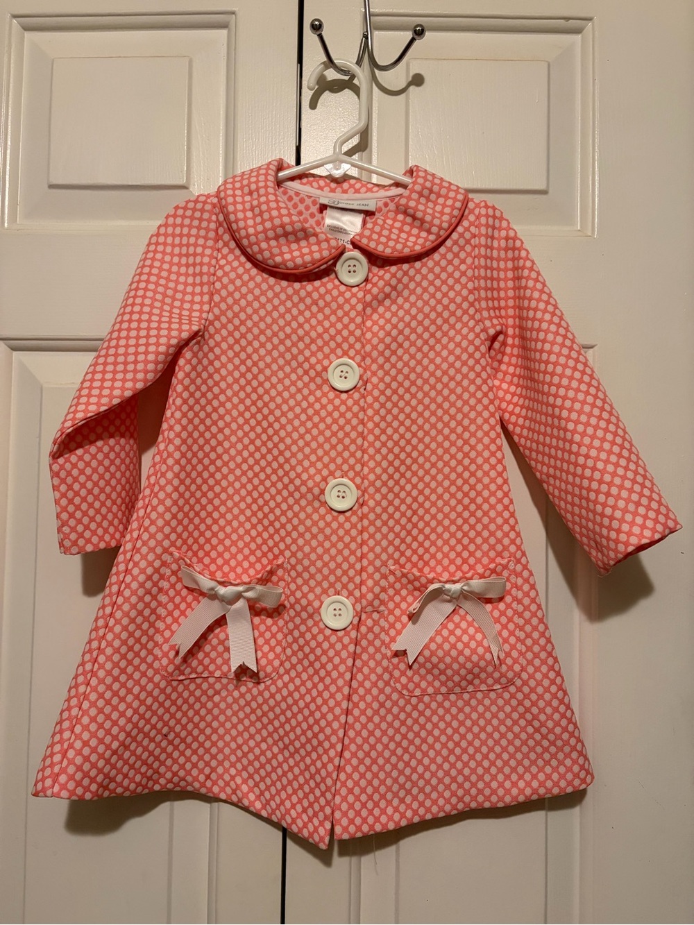 Bonnie Jean Pink A-Line Pea Coat with Ribbon Pockets